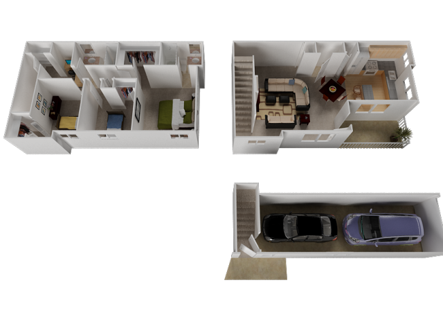 Floor plan for 3 beds, 2.5 baths, 1550 sqft